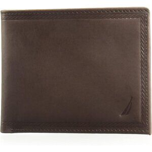 Men's Brown Bifold Leather Wallet RFID Blocking ID Window Card Slots